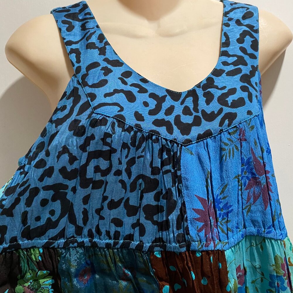 Palak Quilted Patchwork Boho Artsy Festival Viscose Sheath Maxi Sun Dress L - Picture 8 of 12